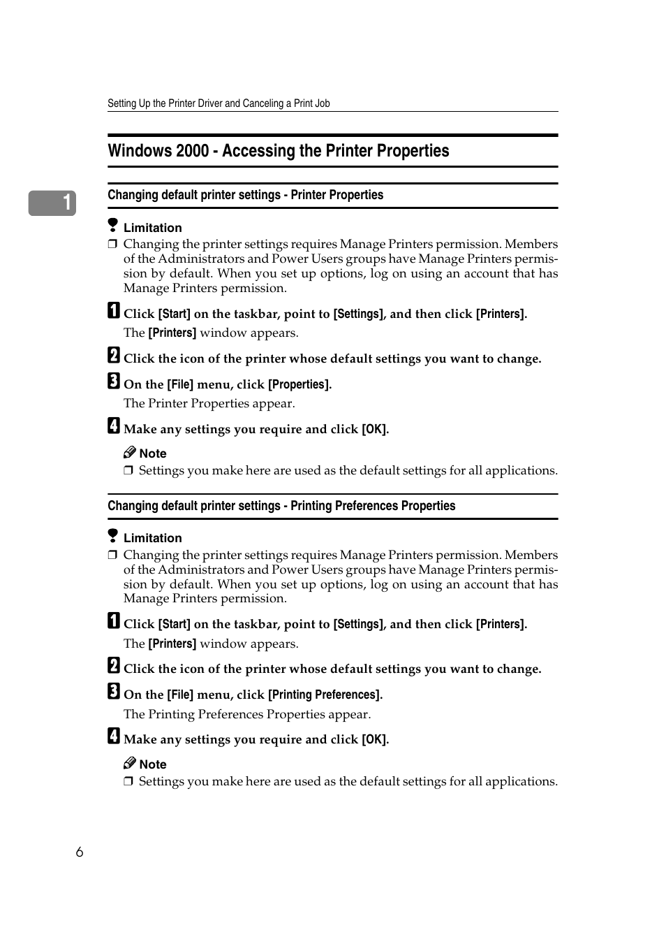 Windows 2000 - accessing the printer properties | Lanier AP3200 User Manual | Page 20 / 140