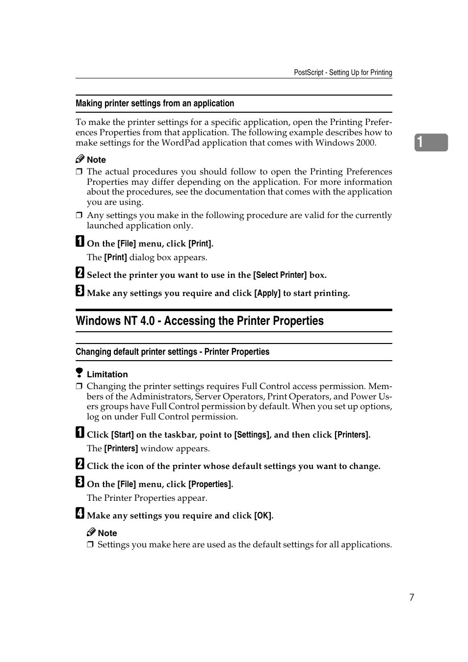 Windows nt 4.0 - accessing the printer properties | Lanier AP3200 User Manual | Page 21 / 140