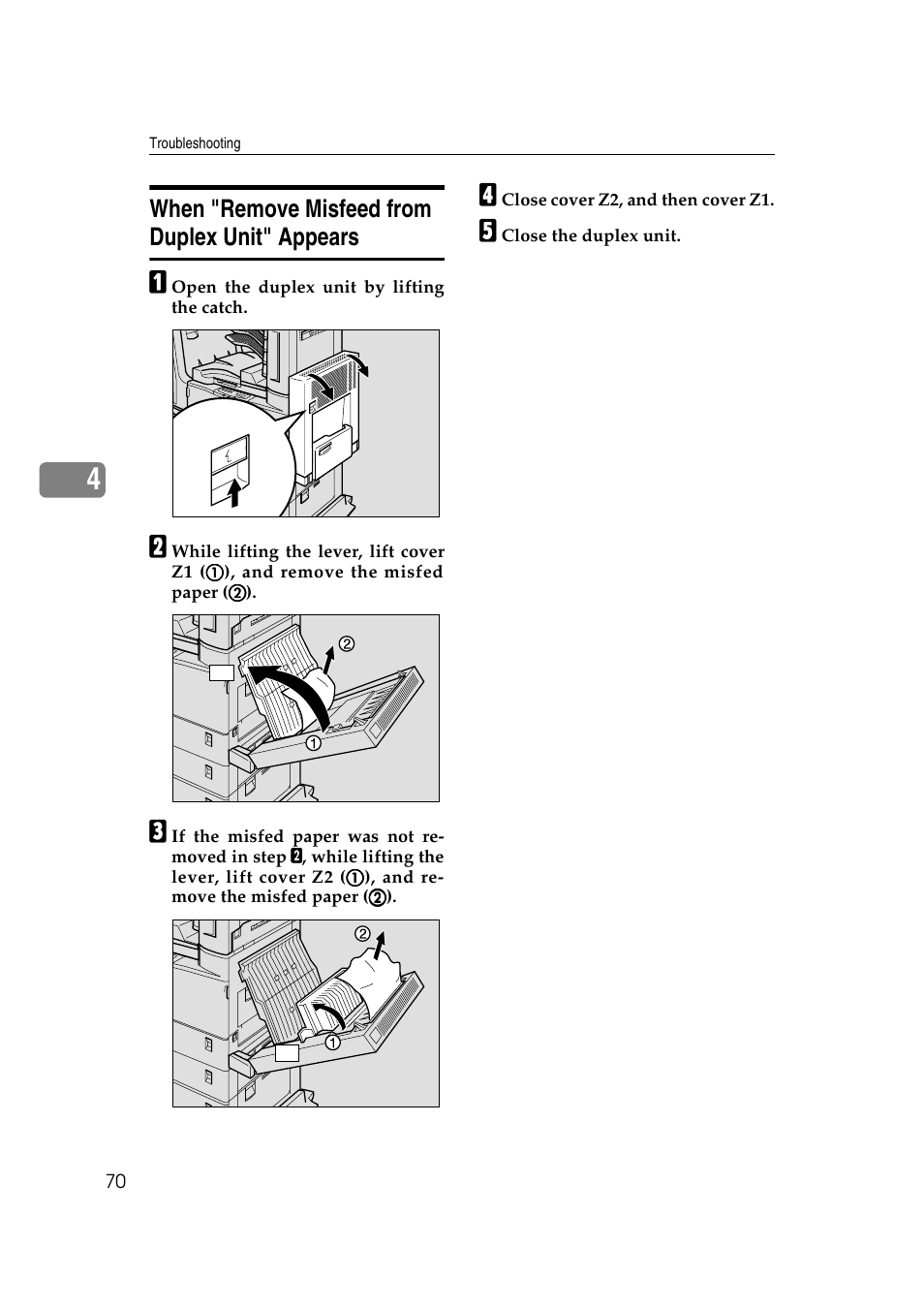 When "remove misfeed from duplex unit" appears | Lanier AP3200 User Manual | Page 84 / 140