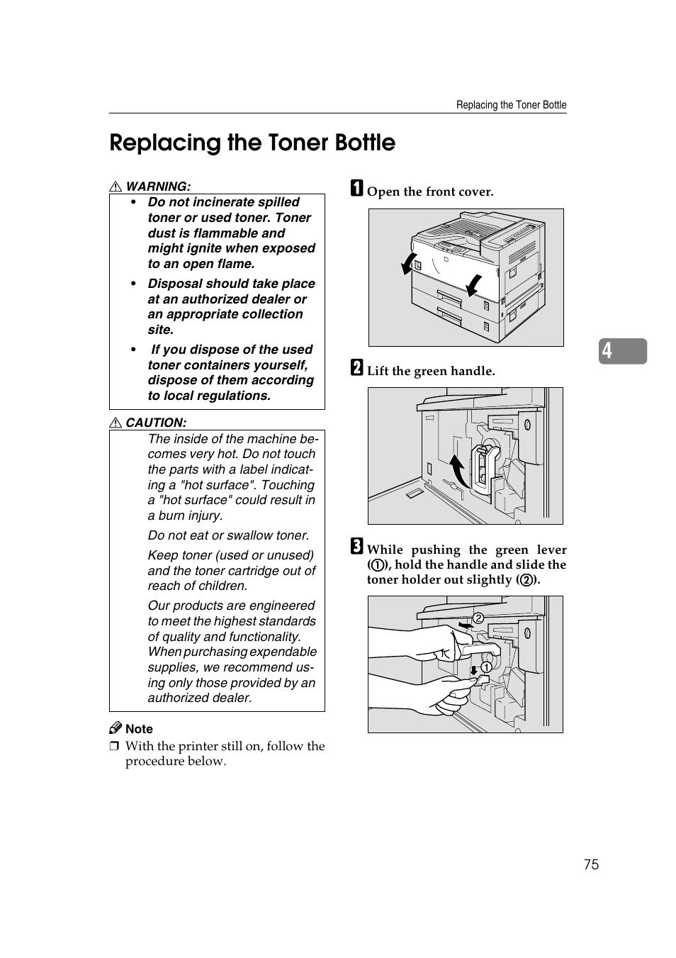 4replacing the toner bottle | Lanier AP3200 User Manual | Page 89 / 140