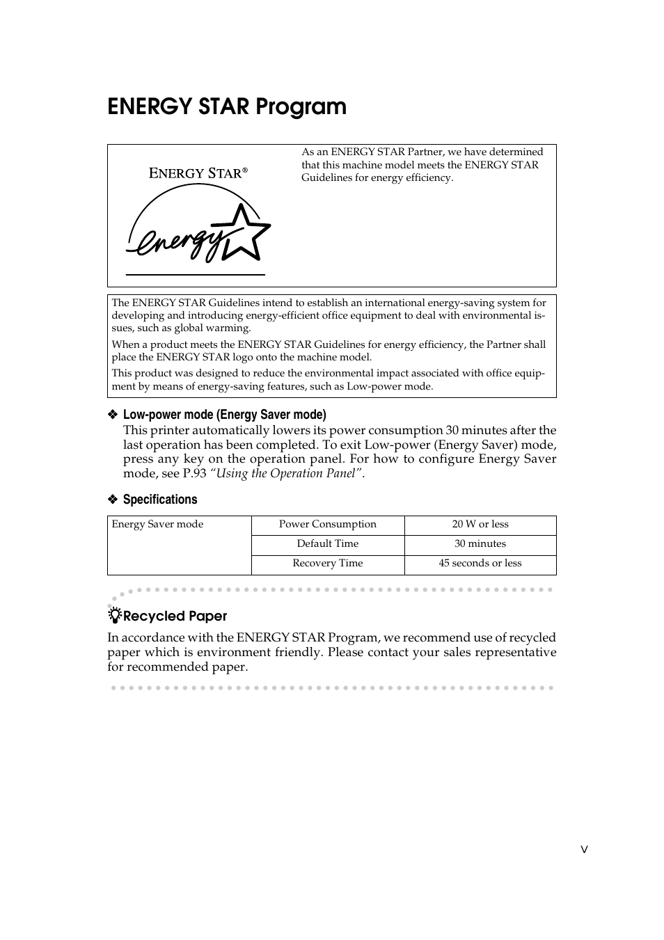 Energy star program | Lanier AP3200 User Manual | Page 9 / 140