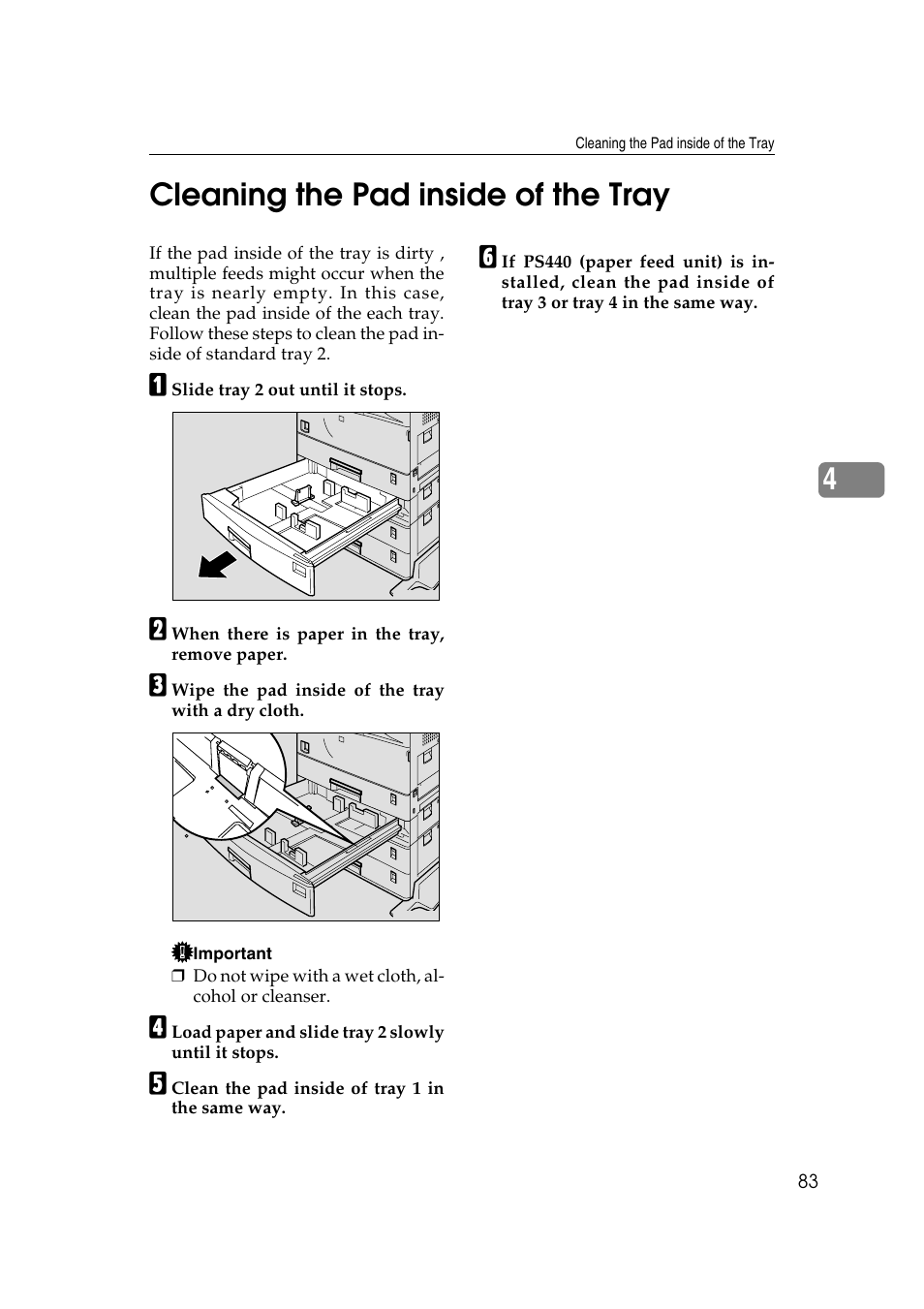 4cleaning the pad inside of the tray | Lanier AP3200 User Manual | Page 97 / 140