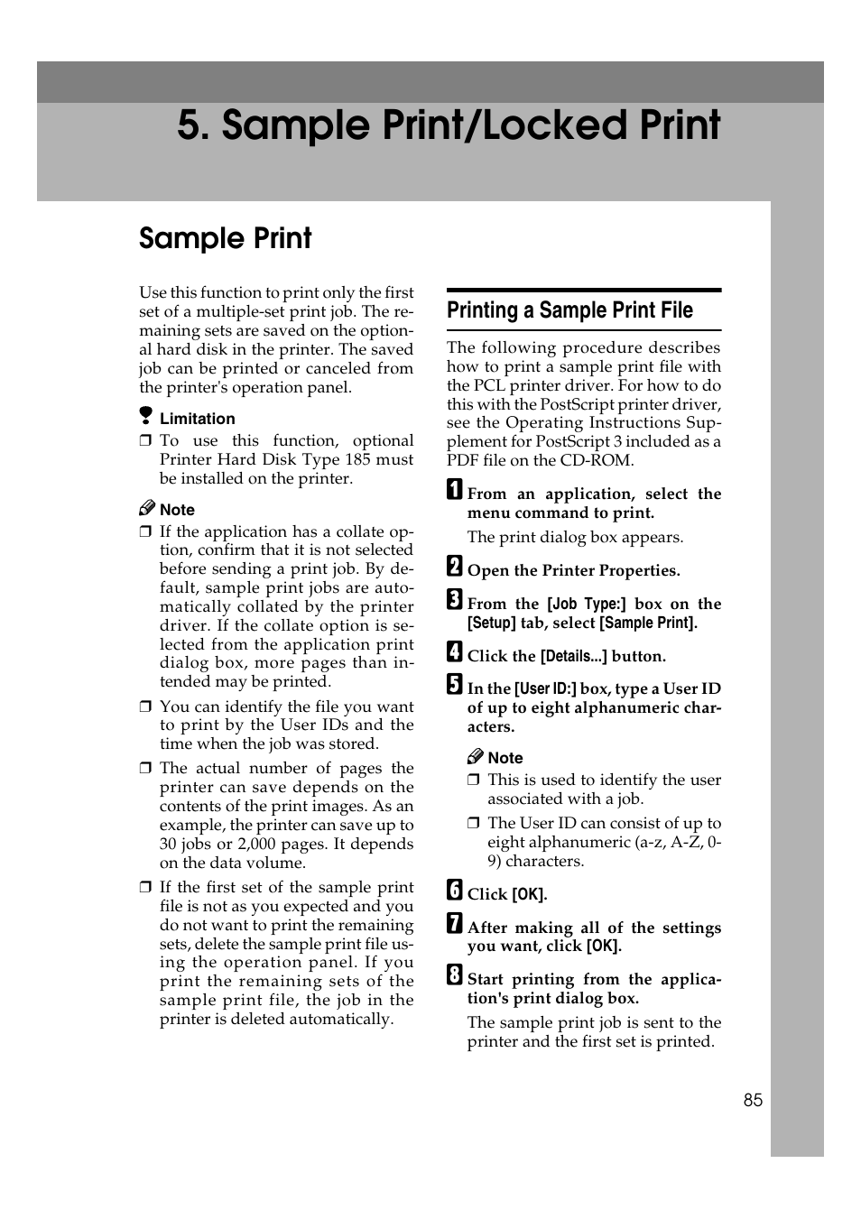 Sample print/locked print, Sample print, Printing a sample print file | Lanier AP3200 User Manual | Page 99 / 140