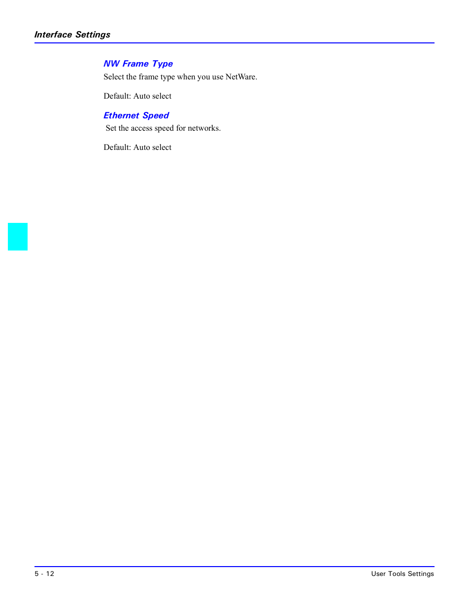 Nw frame type, Ethernet speed | Lanier 5635 User Manual | Page 128 / 288