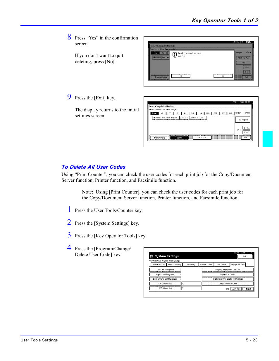 To delete all user codes | Lanier 5635 User Manual | Page 139 / 288