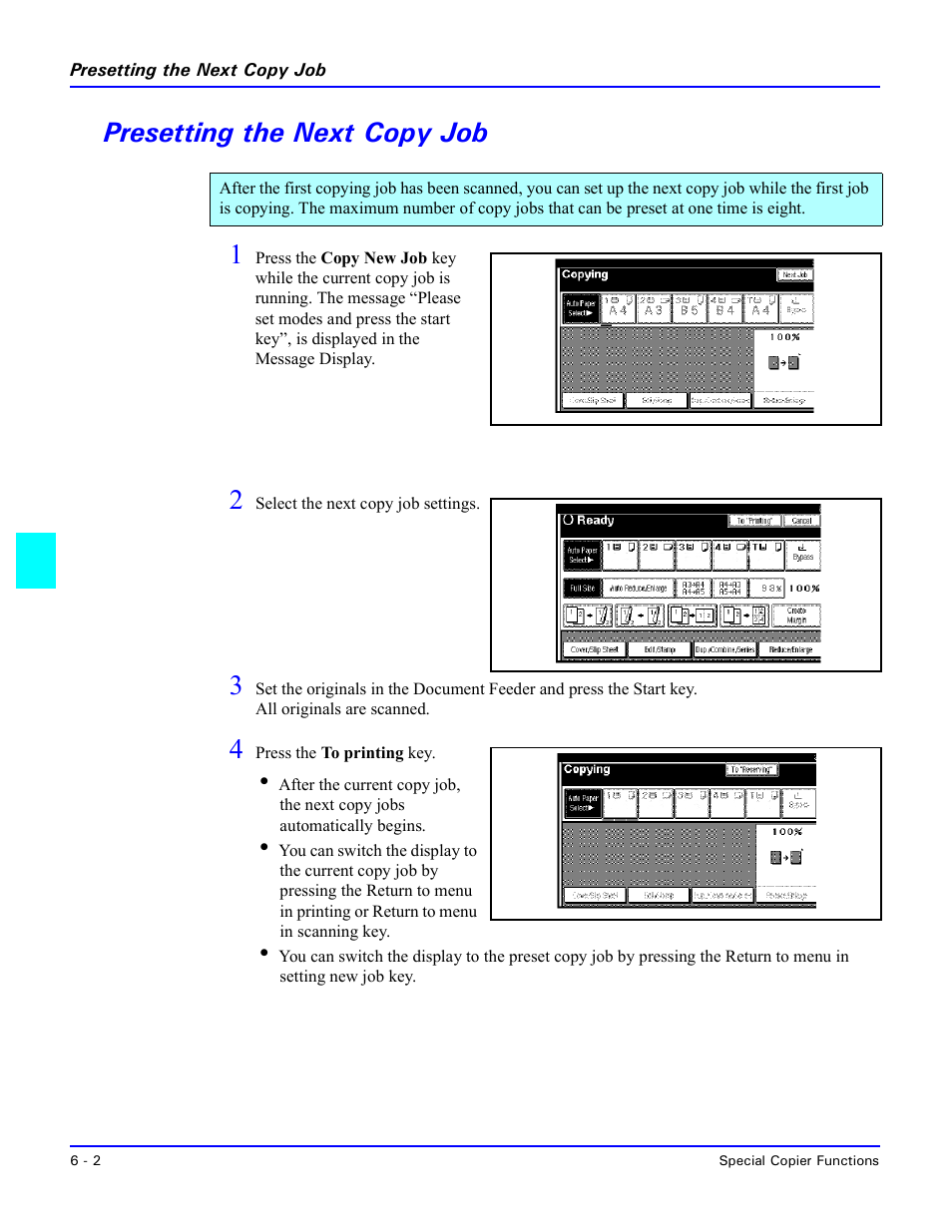 Presetting the next copy job, Presetting the next copy job -2, Presetting the next copy job 1 | Lanier 5635 User Manual | Page 172 / 288