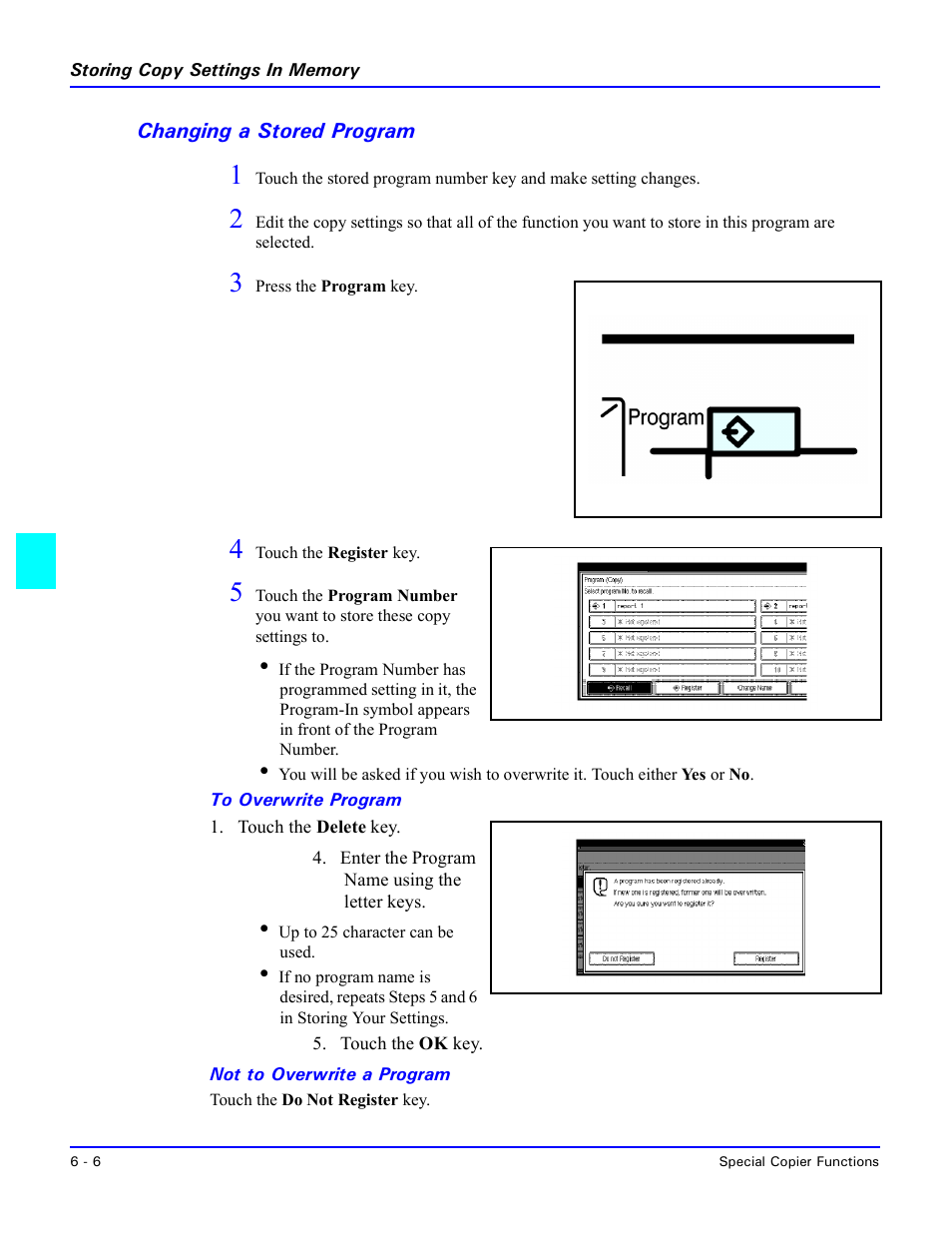 Changing a stored program, To overwrite program, Not to overwrite a program | Changing a stored program -6 | Lanier 5635 User Manual | Page 176 / 288