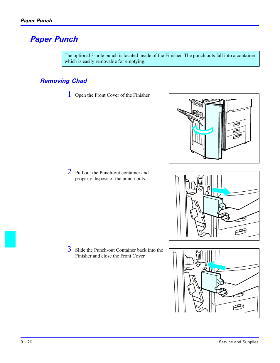 Paper punch, Removing chad, Paper punch -20 | Removing chad -20 | Lanier 5635 User Manual | Page 246 / 288