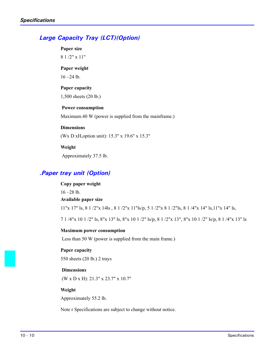 Large capacity tray (lct)(option), Paper tray unit (option), Large capacity tray (lct)(option) -10 | Paper tray unit (option) -10 | Lanier 5635 User Manual | Page 268 / 288