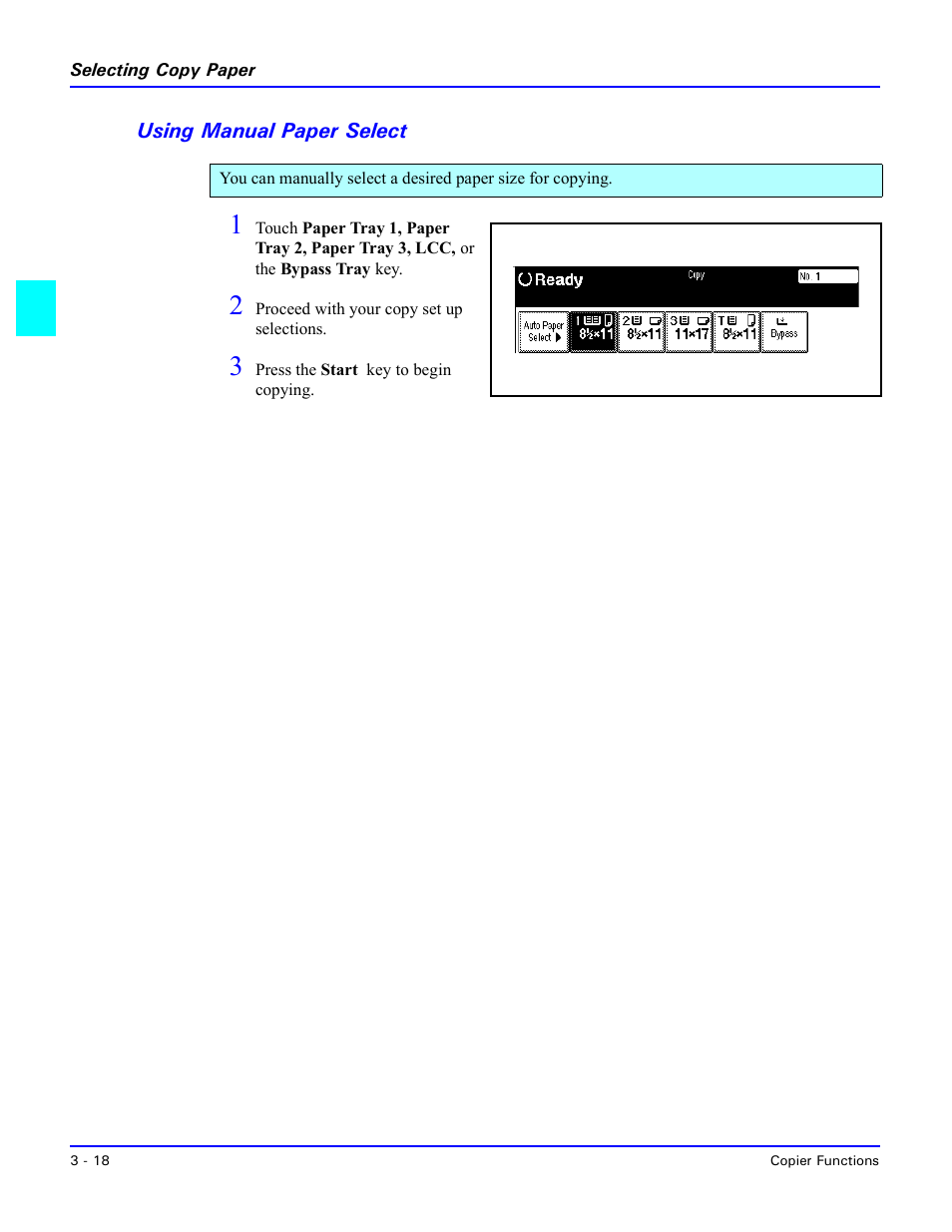 Using manual paper select, Using manual paper select -18 | Lanier 5635 User Manual | Page 46 / 288