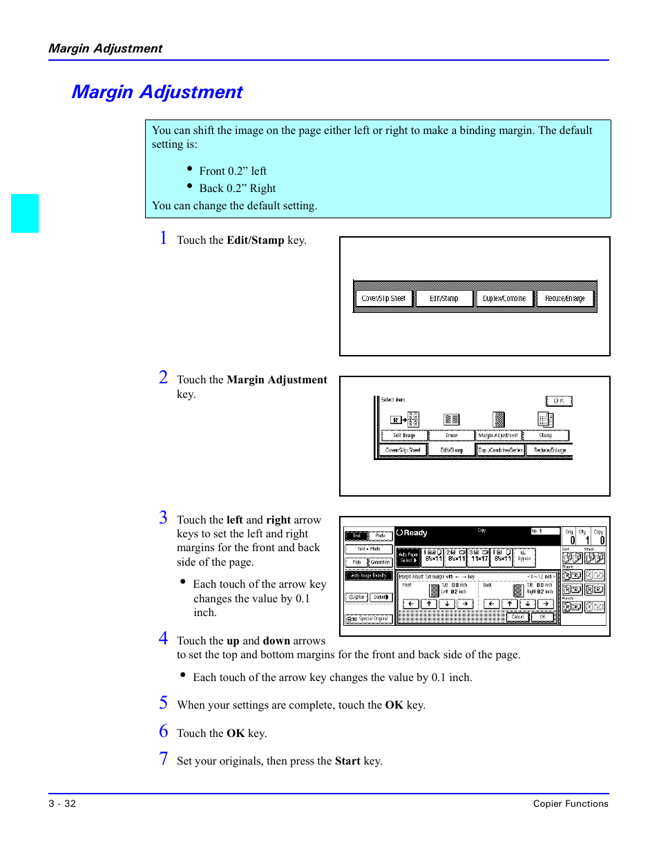 Margin adjustment, Margin adjustment -32, Margin adjustment 1 | Lanier 5635 User Manual | Page 60 / 288