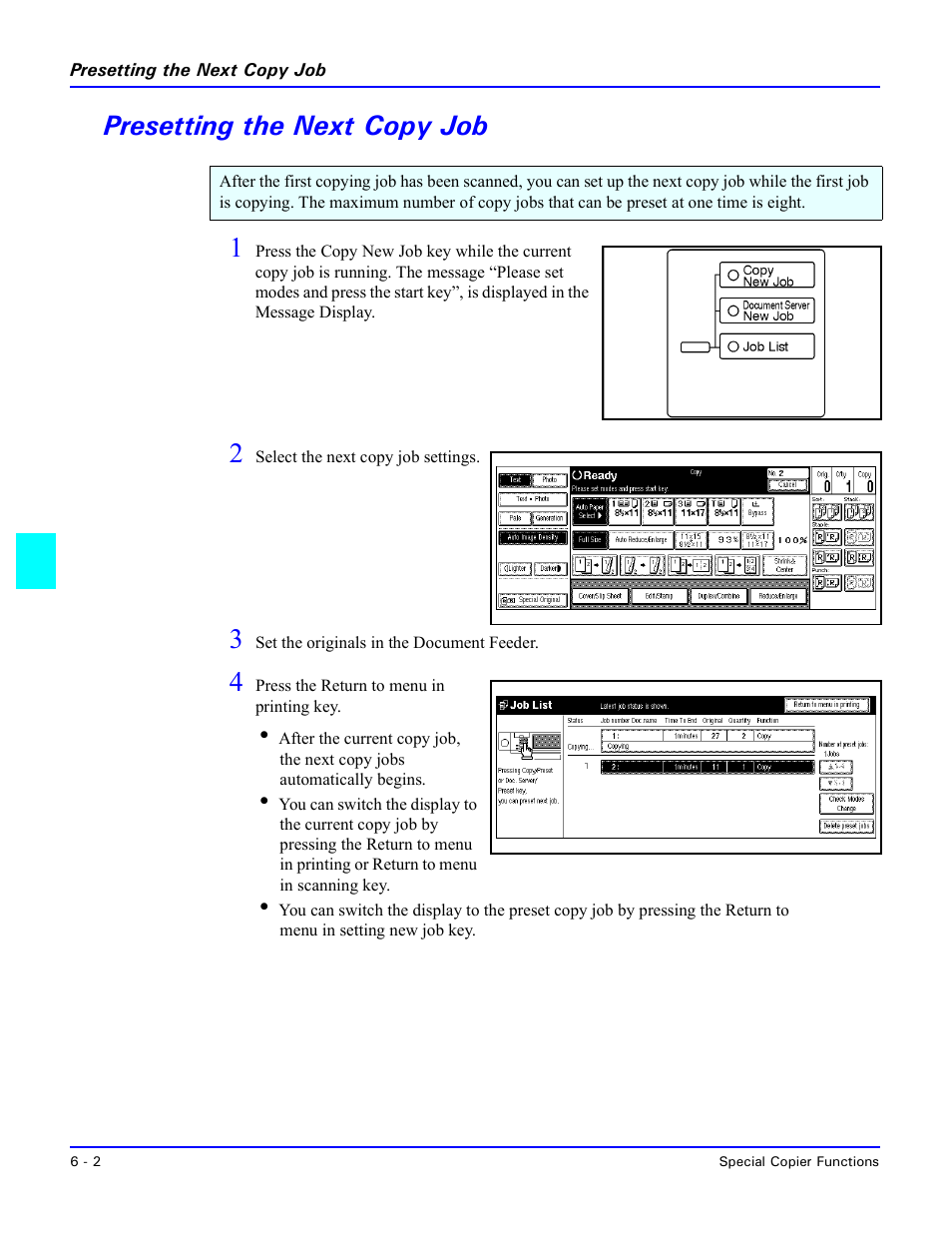 Presetting the next copy job, Presetting the next copy job -2, Presetting the next copy job 1 | Lanier 5470 User Manual | Page 112 / 184