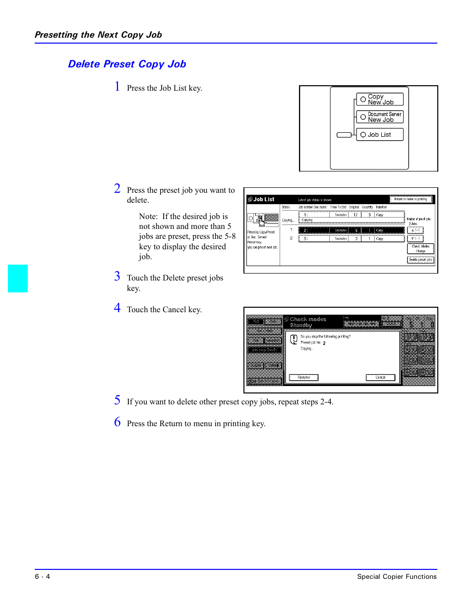 Delete preset copy job, Delete preset copy job -4 | Lanier 5470 User Manual | Page 114 / 184