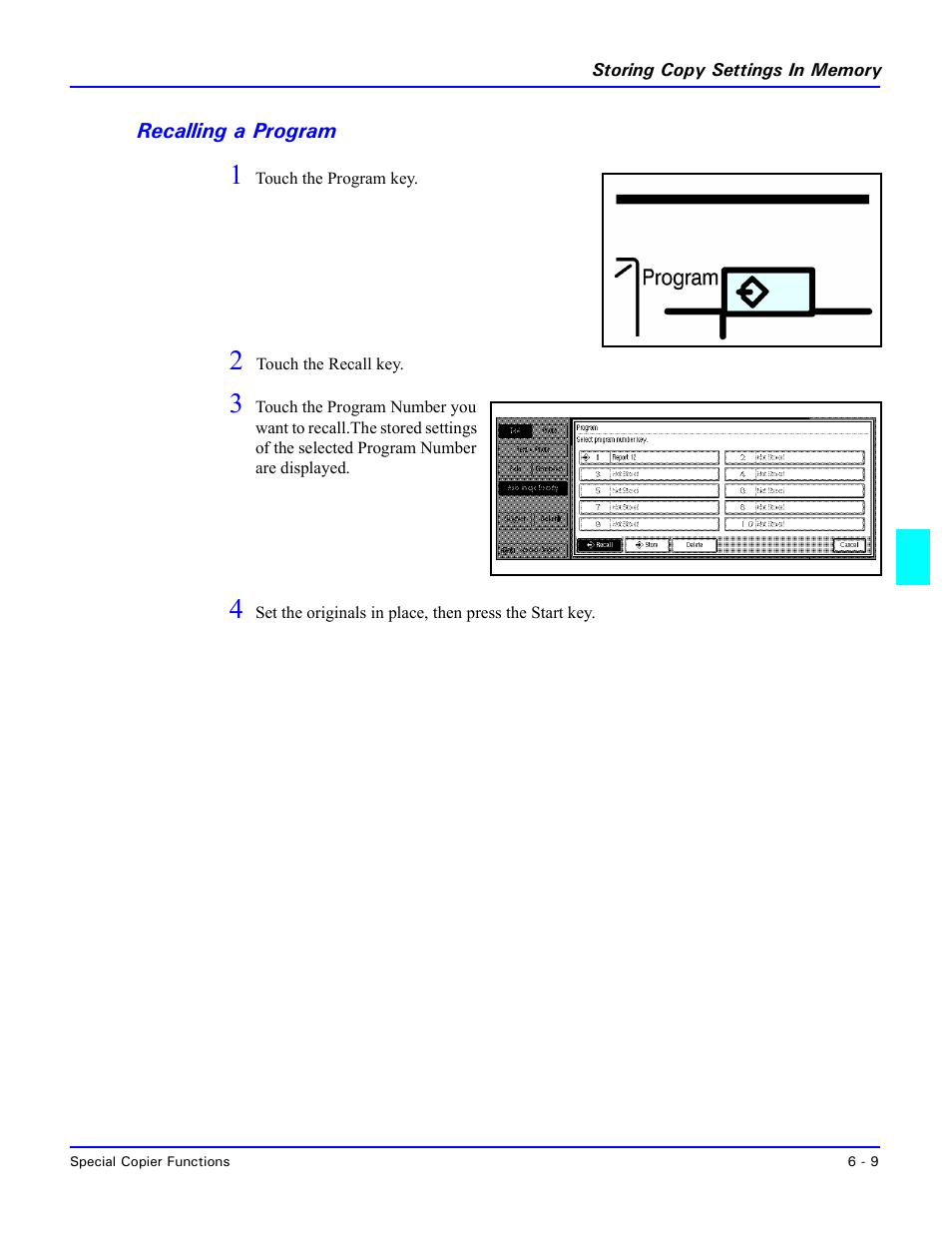 Recalling a program, Recalling a program -9 | Lanier 5470 User Manual | Page 119 / 184