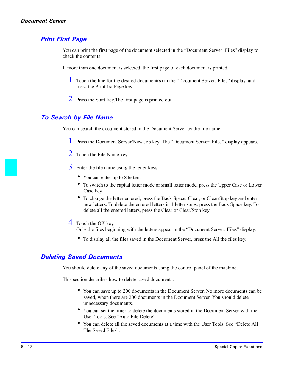 To search by file name, Deleting saved documents | Lanier 5470 User Manual | Page 128 / 184