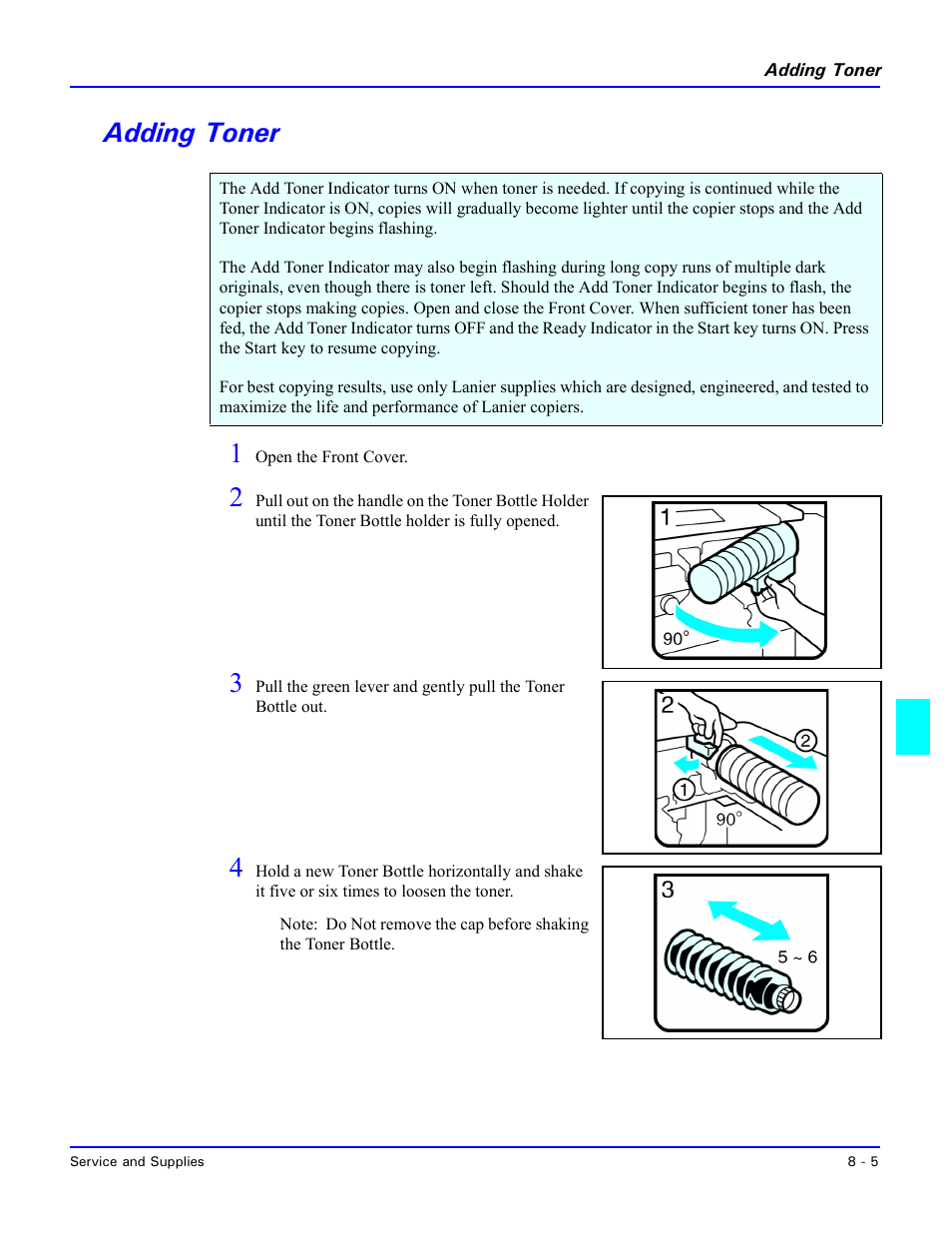 Adding toner, Adding toner -5, Adding toner 1 | Lanier 5470 User Manual | Page 147 / 184