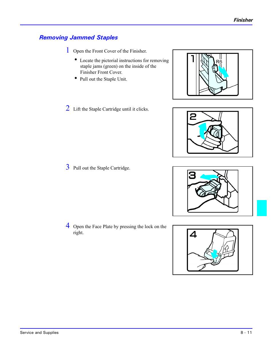 Removing jammed staples, Removing jammed staples -11 | Lanier 5470 User Manual | Page 153 / 184