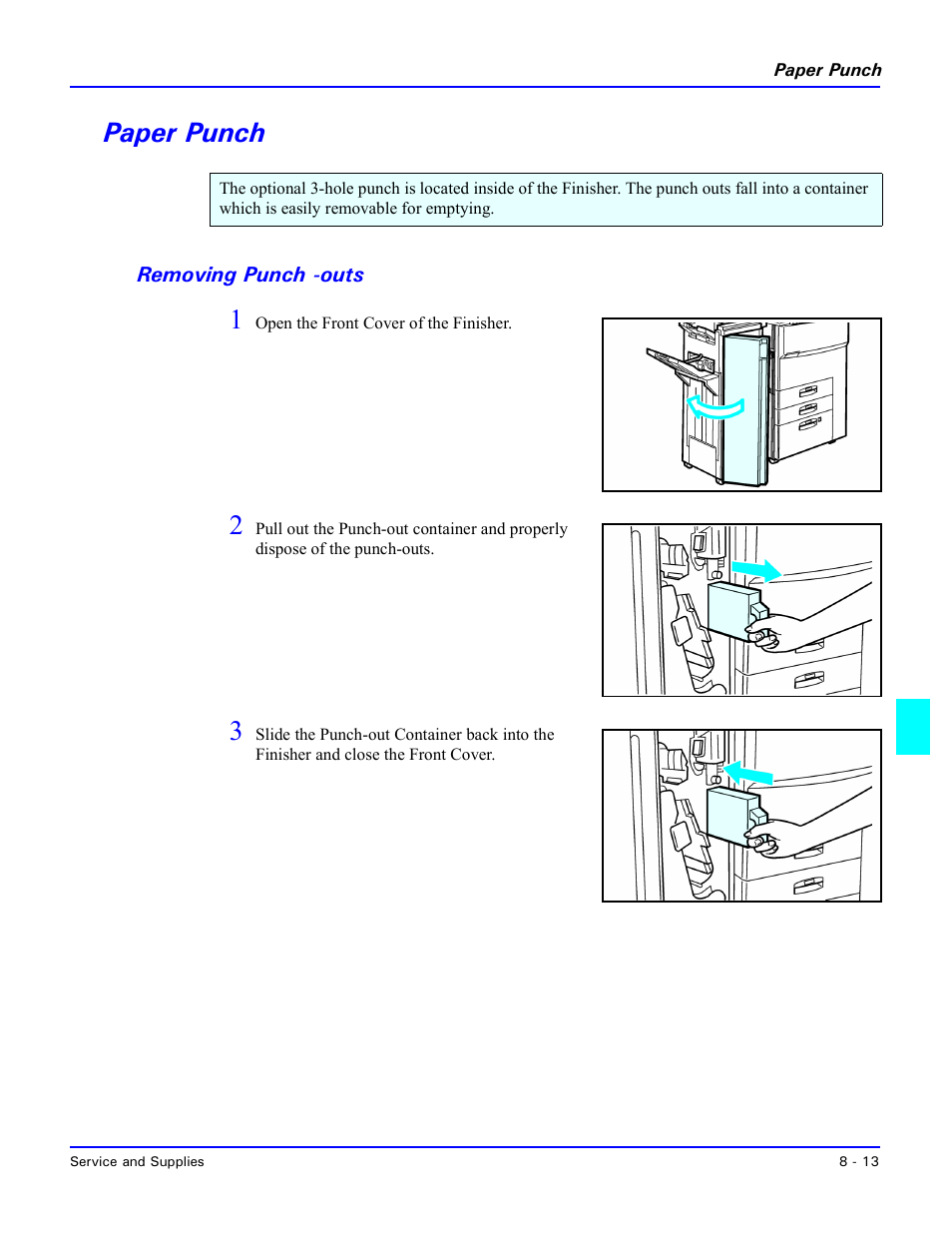 Paper punch, Removing punch -outs, Paper punch -13 | Removing punch - outs -13 | Lanier 5470 User Manual | Page 155 / 184