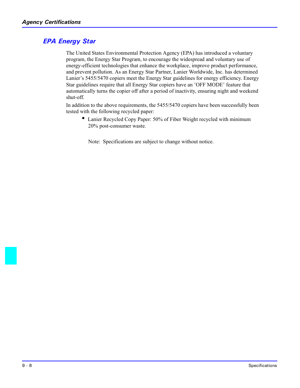 Epa energy star, Epa energy star -8 | Lanier 5470 User Manual | Page 166 / 184