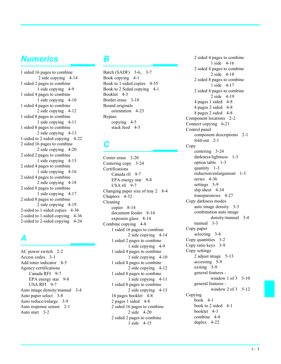 Copier terms, Copier terms numerics | Lanier 5470 User Manual | Page 179 / 184