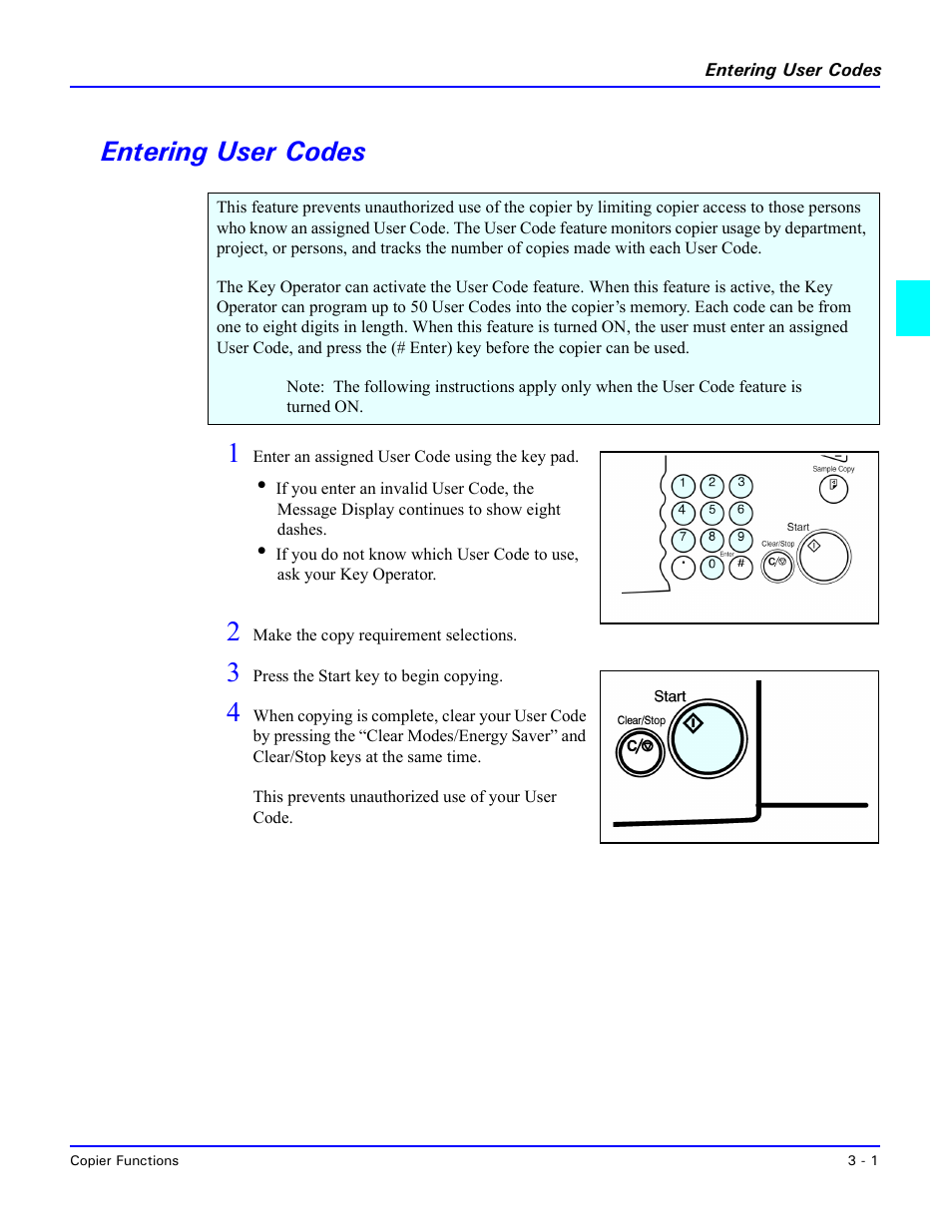 Entering user codes, Entering user codes -1, Entering user codes 1 | Lanier 5470 User Manual | Page 21 / 184