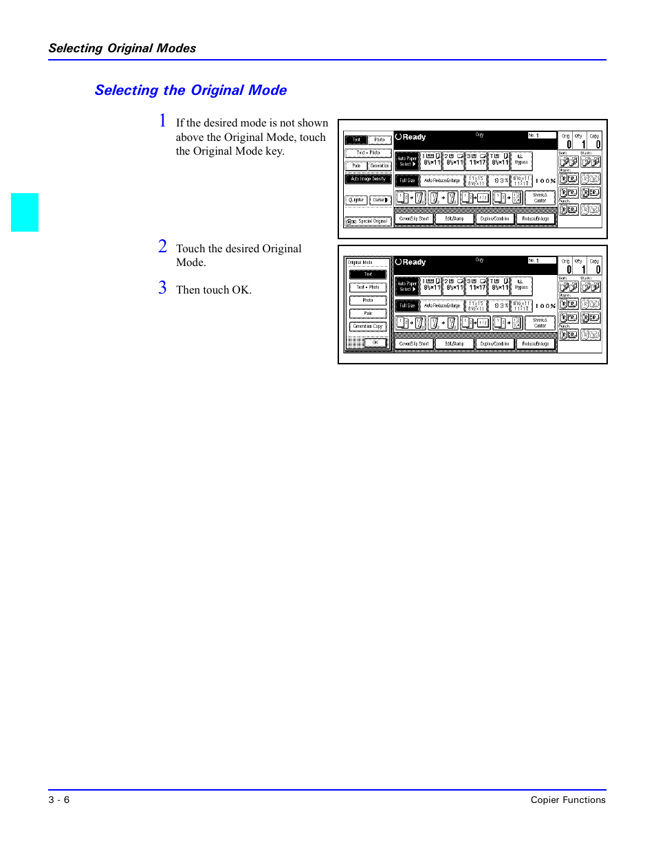 Selecting the original mode, Selecting the original mode -6 | Lanier 5470 User Manual | Page 26 / 184