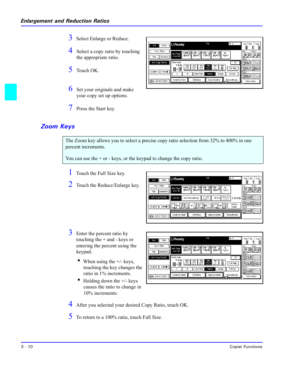 Zoom keys, Zoom keys -10, See “zoom keys” on | Lanier 5470 User Manual | Page 30 / 184