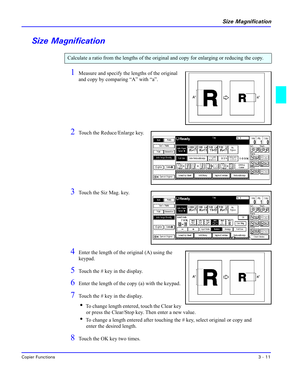 Size magnification, Size magnification -11, Size magnification 1 | Lanier 5470 User Manual | Page 31 / 184