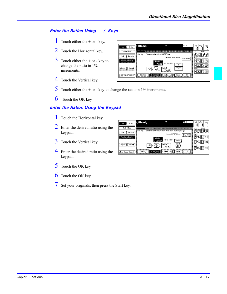 Enter the ratios using + /- keys, Enter the ratios using the keypad | Lanier 5470 User Manual | Page 37 / 184