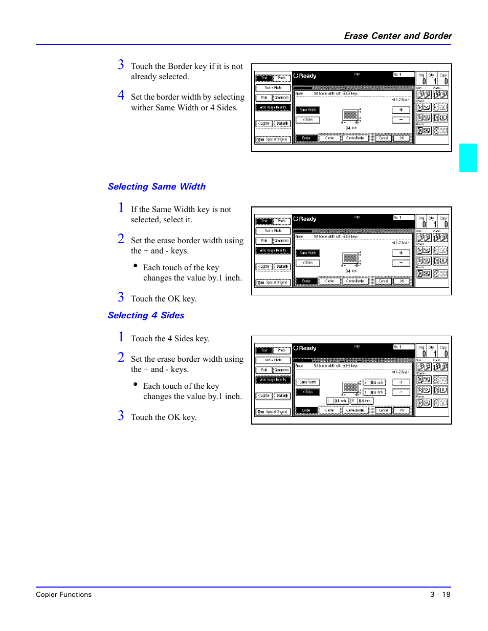 Selecting same width, Selecting 4 sides | Lanier 5470 User Manual | Page 39 / 184