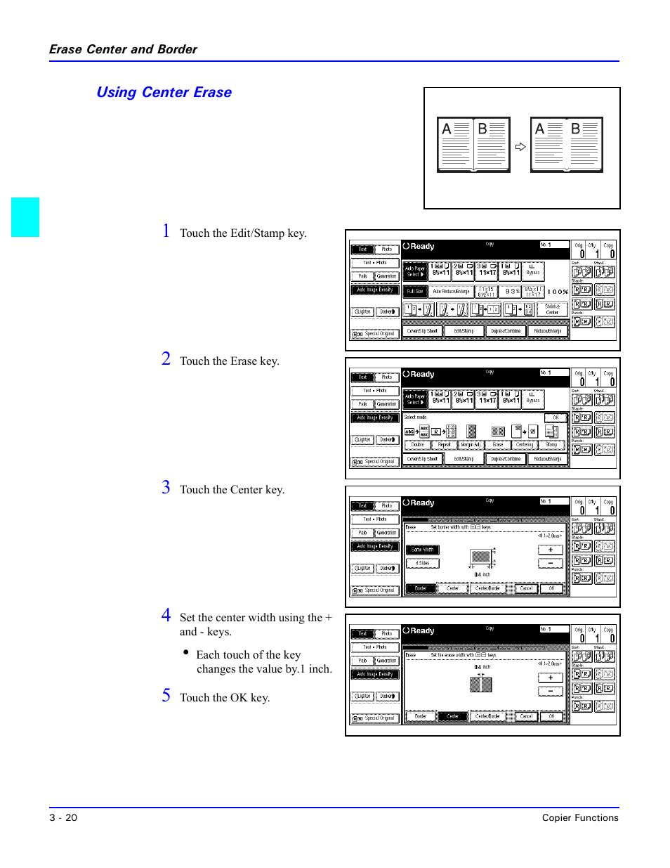 Using center erase, Using center erase -20 | Lanier 5470 User Manual | Page 40 / 184