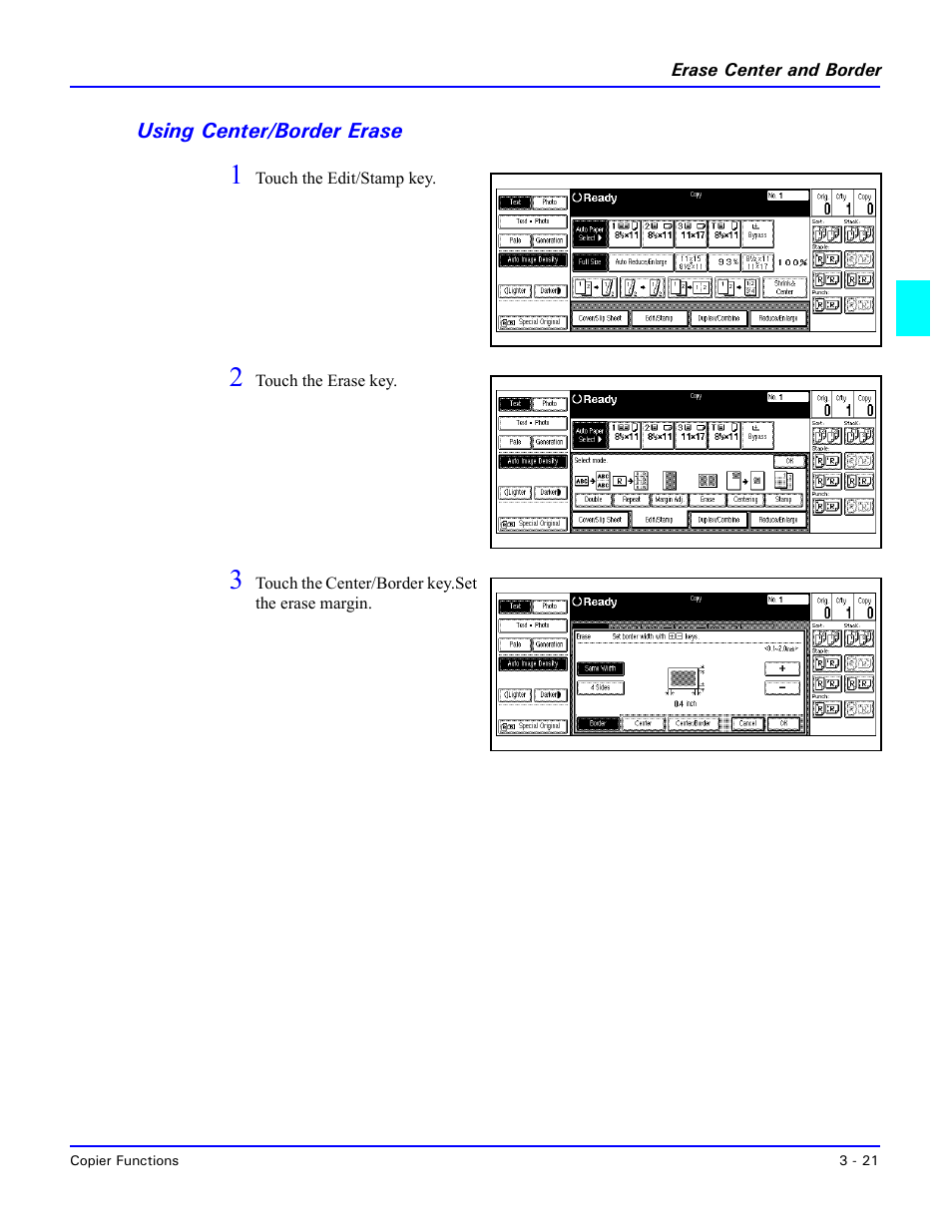 Using center/border erase, Using center/border erase -21 | Lanier 5470 User Manual | Page 41 / 184