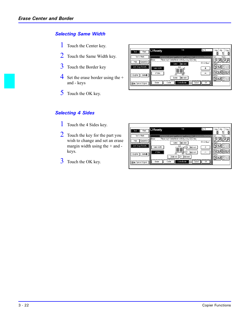 Selecting same width, Selecting 4 sides | Lanier 5470 User Manual | Page 42 / 184