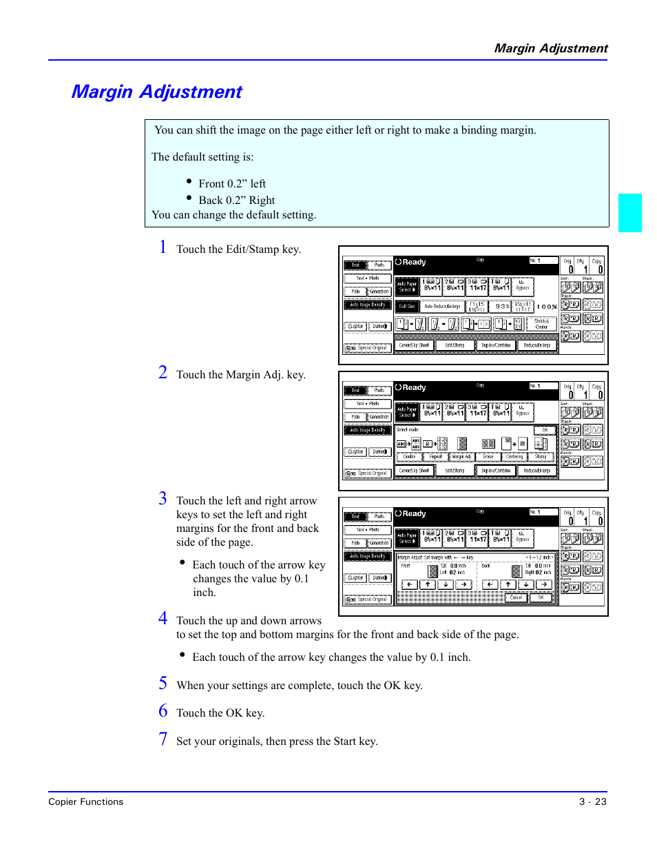 Margin adjustment, Margin adjustment -23, Margin adjustment 1 | Lanier 5470 User Manual | Page 43 / 184