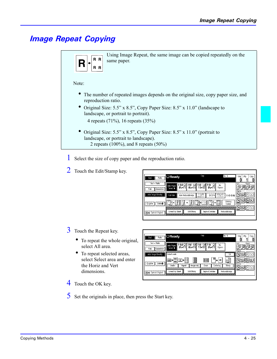 Image repeat copying, Image repeat copying -25, Image repeat copying 1 | Lanier 5470 User Manual | Page 71 / 184