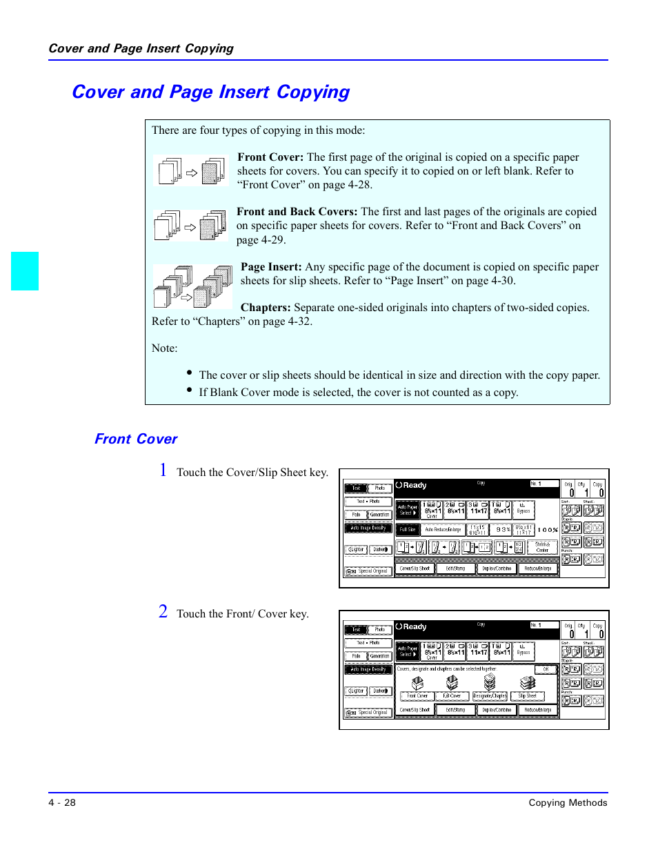 Front cover, Front cover -28, Cover and page insert copying | Lanier 5470 User Manual | Page 74 / 184