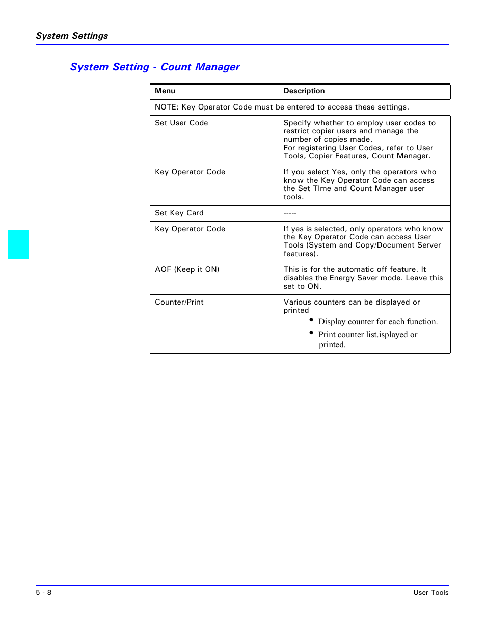 System setting - count manager, System setting - count manager -8 | Lanier 5470 User Manual | Page 92 / 184