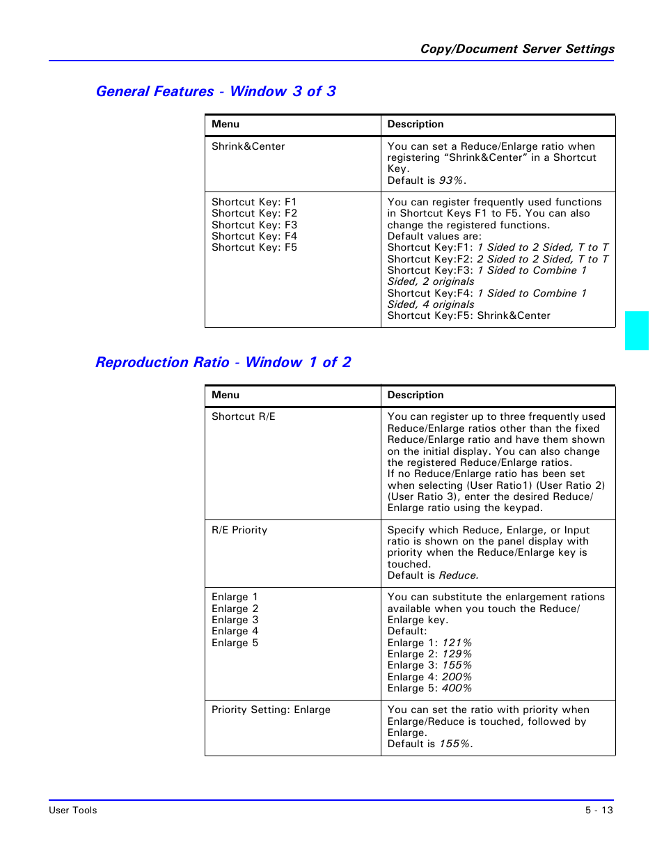 General features - window 3 of 3, Reproduction ratio - window 1 of 2 | Lanier 5470 User Manual | Page 97 / 184