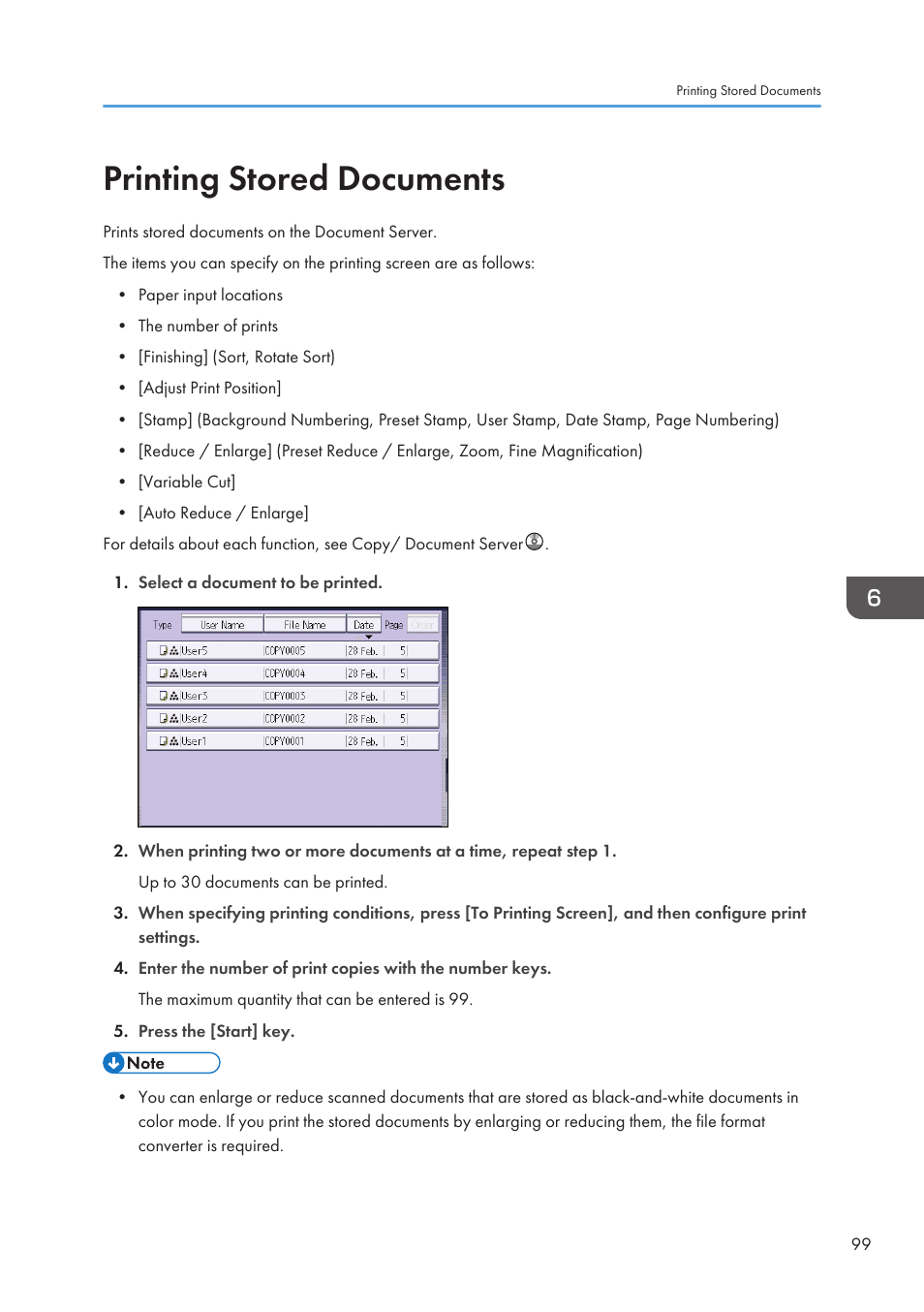 Printing stored documents | Lanier CW2200SP User Manual | Page 101 / 220