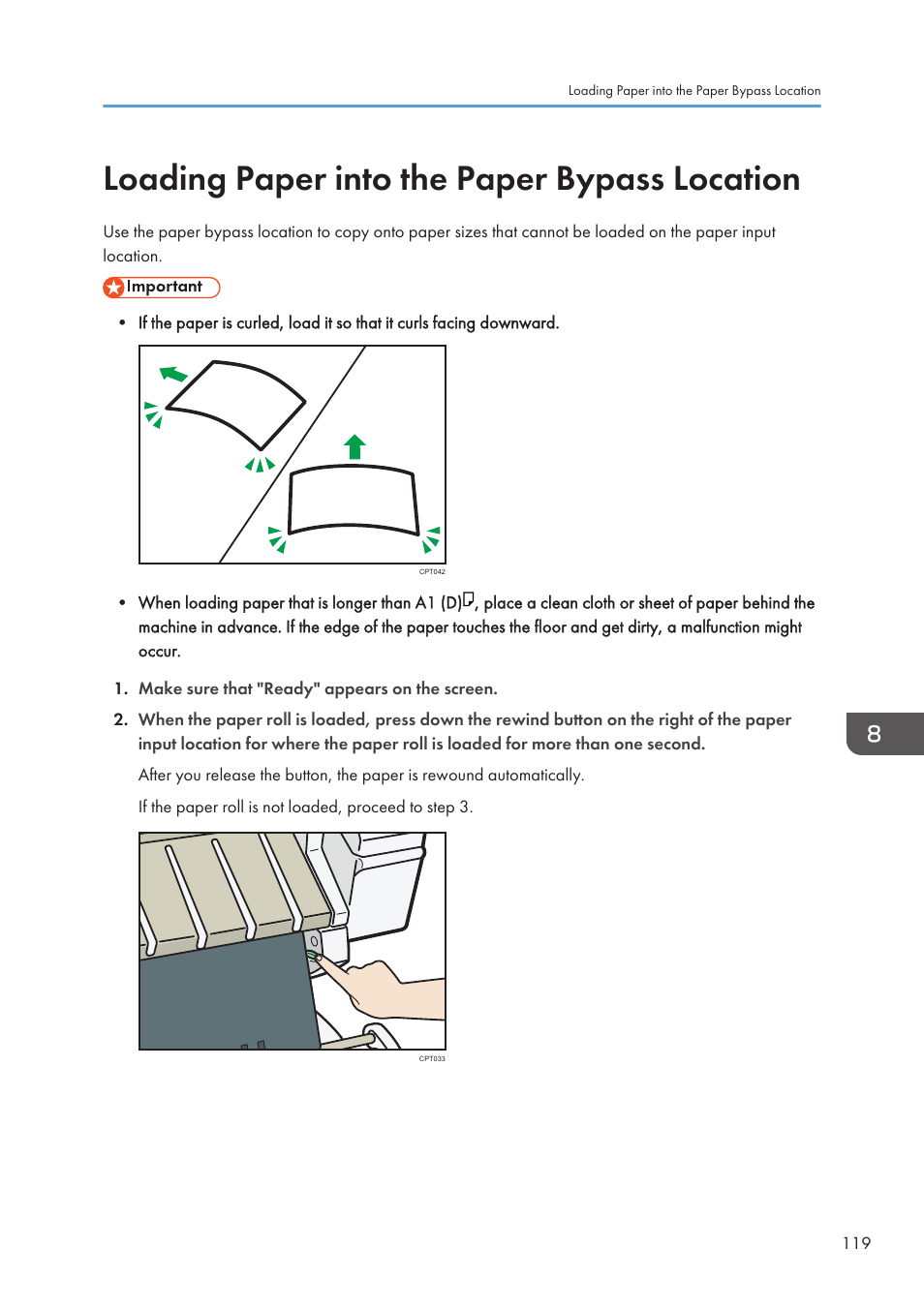 Loading paper into the paper bypass location | Lanier CW2200SP User Manual | Page 121 / 220