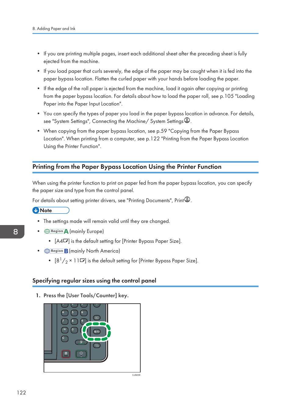 Specifying regular sizes using the control panel | Lanier CW2200SP User Manual | Page 124 / 220