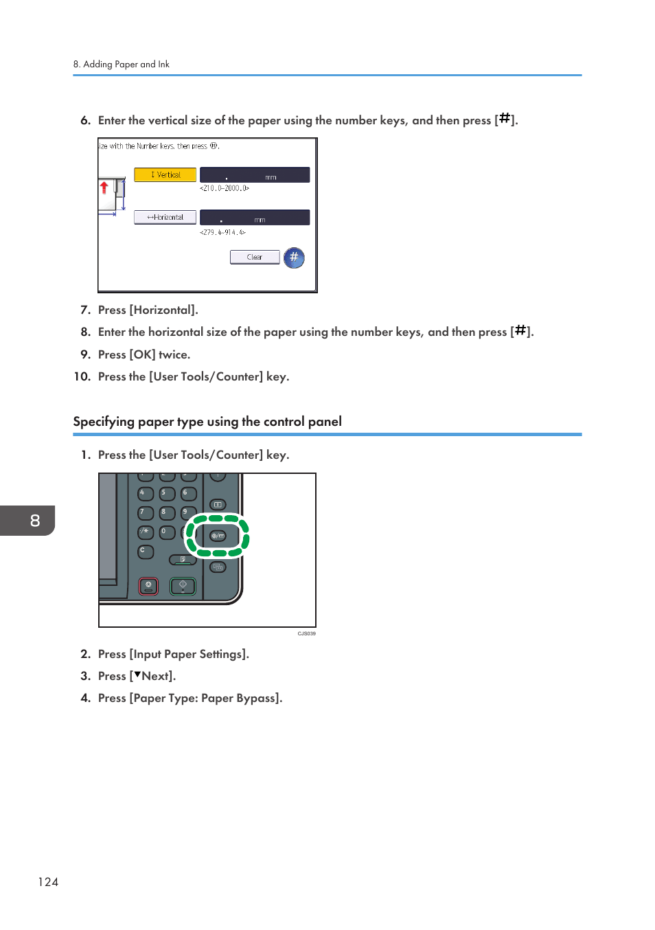 Specifying paper type using the control panel | Lanier CW2200SP User Manual | Page 126 / 220