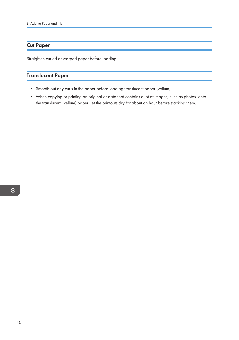 Cut paper, Translucent paper, Cut paper translucent paper | Lanier CW2200SP User Manual | Page 142 / 220