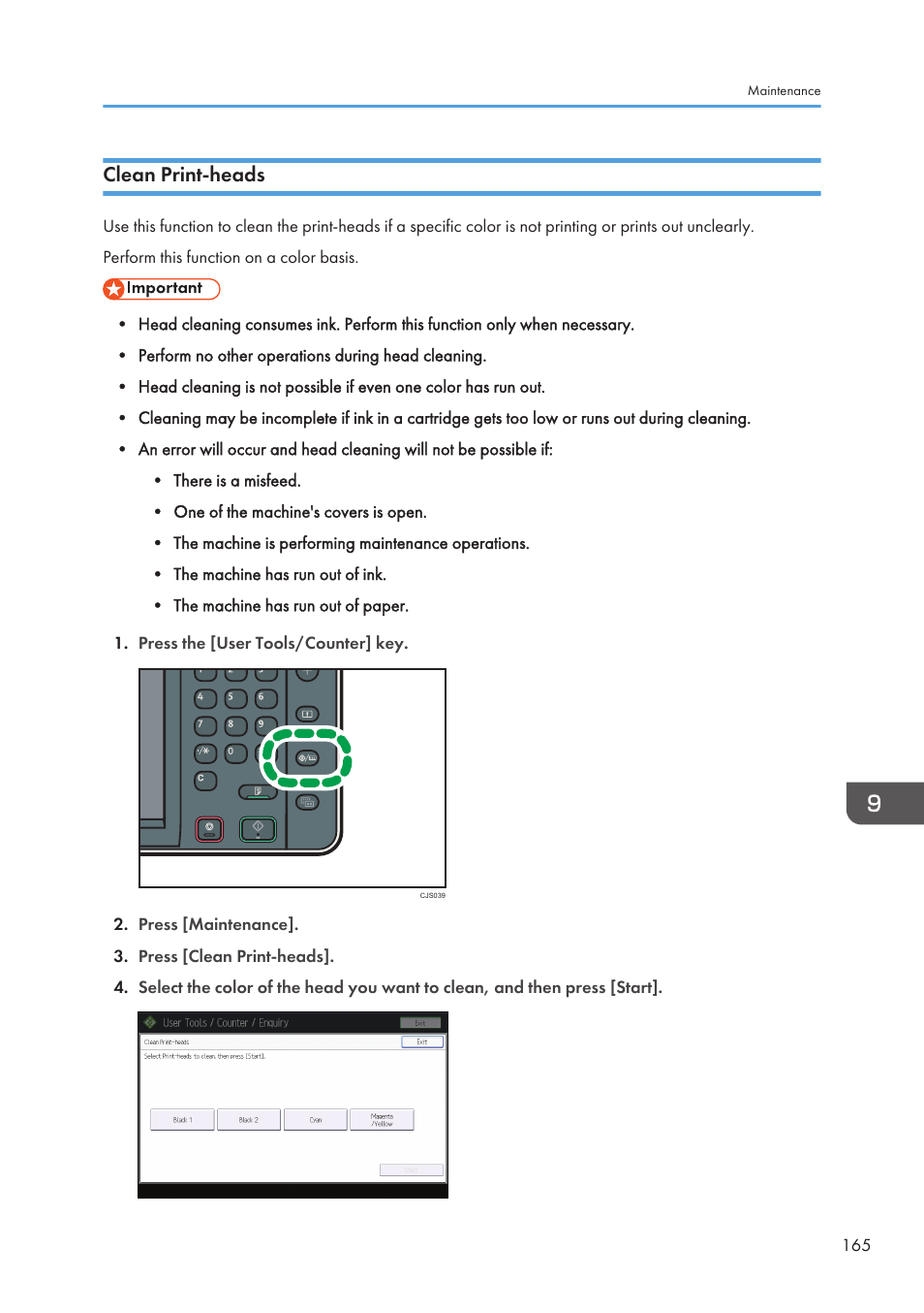 Clean print-heads | Lanier CW2200SP User Manual | Page 167 / 220