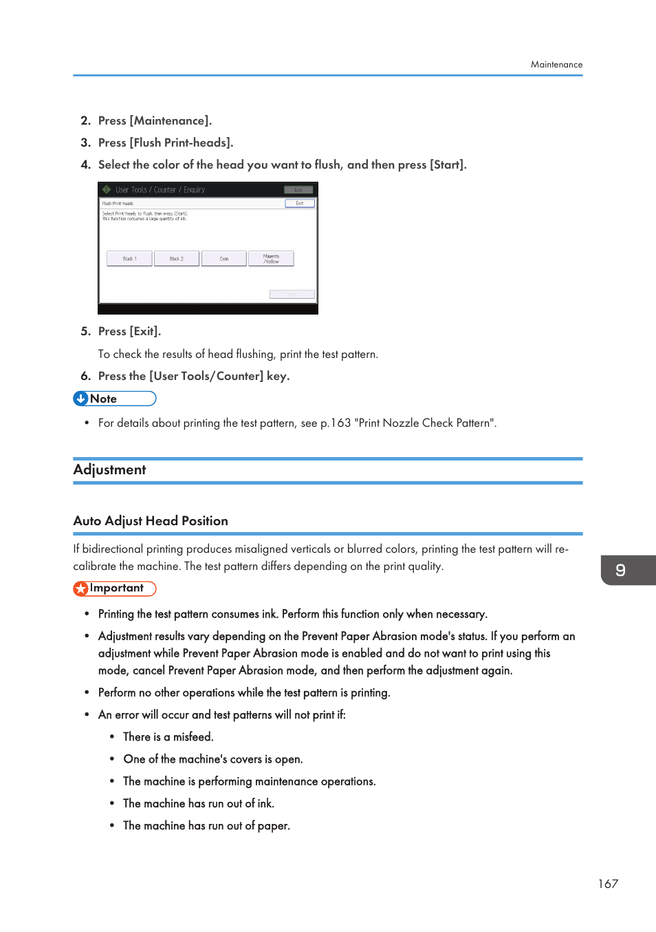 Adjustment, Auto adjust head position | Lanier CW2200SP User Manual | Page 169 / 220