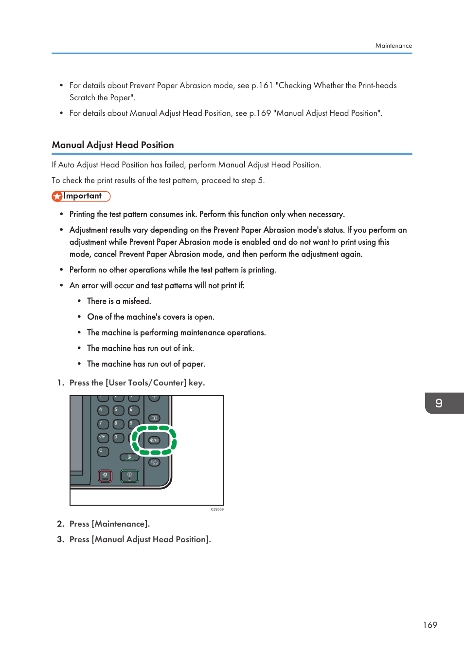 Manual adjust head position | Lanier CW2200SP User Manual | Page 171 / 220