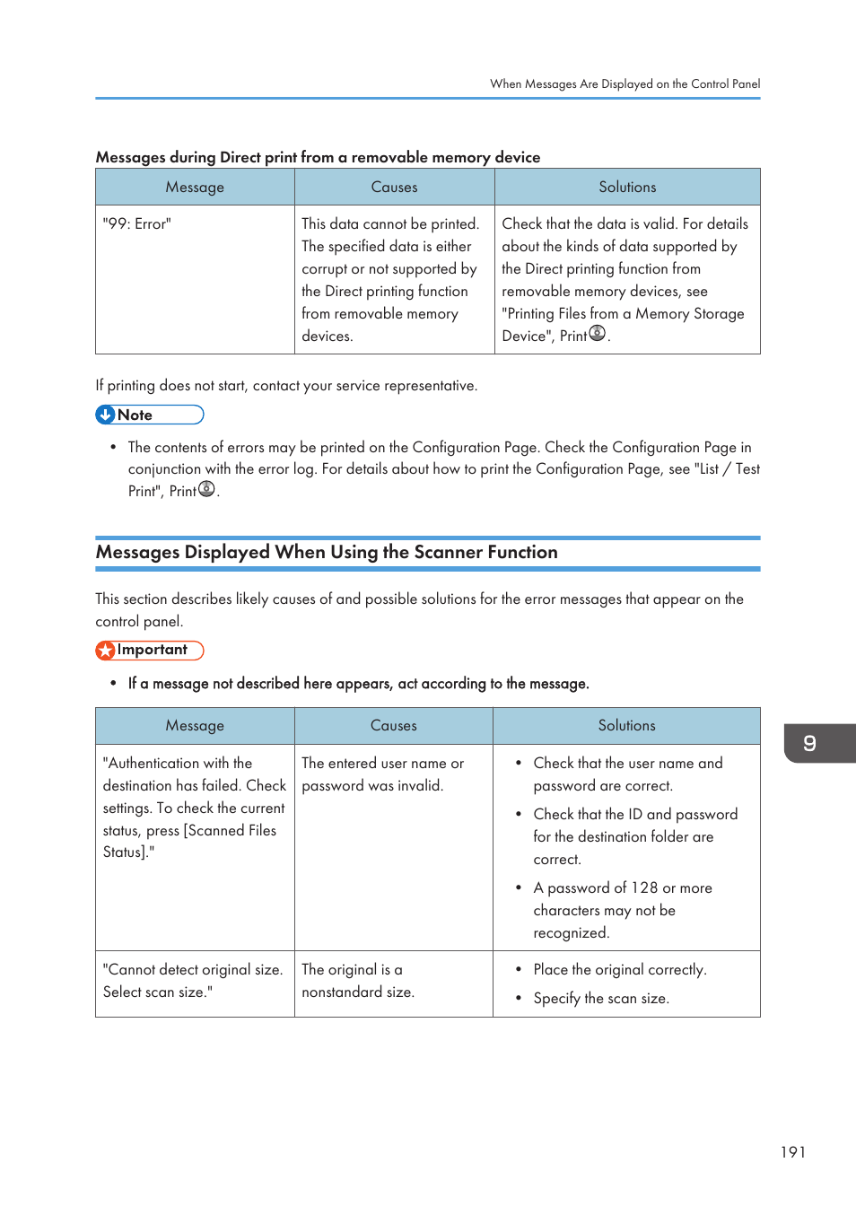 Messages displayed when using the scanner function | Lanier CW2200SP User Manual | Page 193 / 220