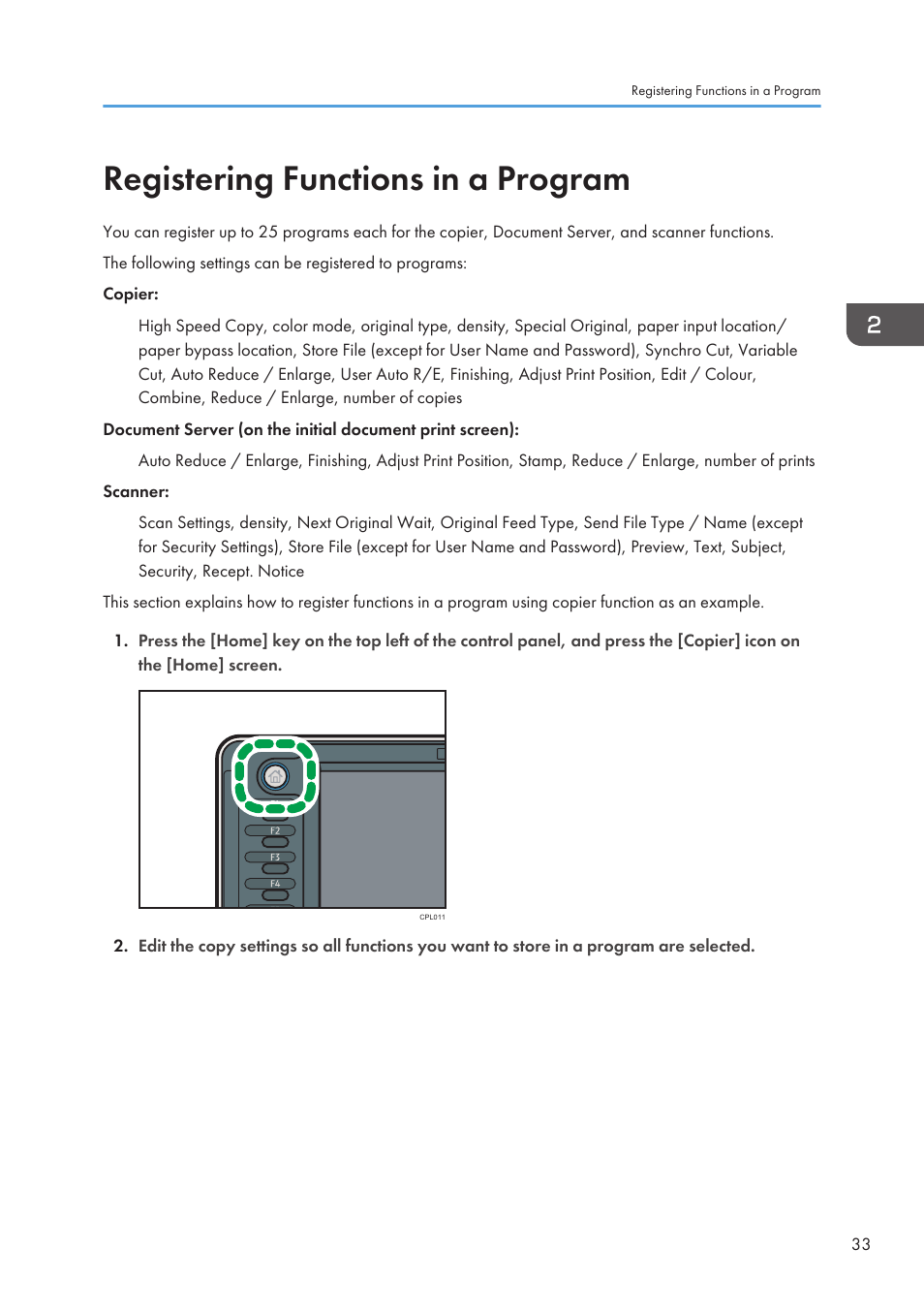 Registering functions in a program | Lanier CW2200SP User Manual | Page 35 / 220