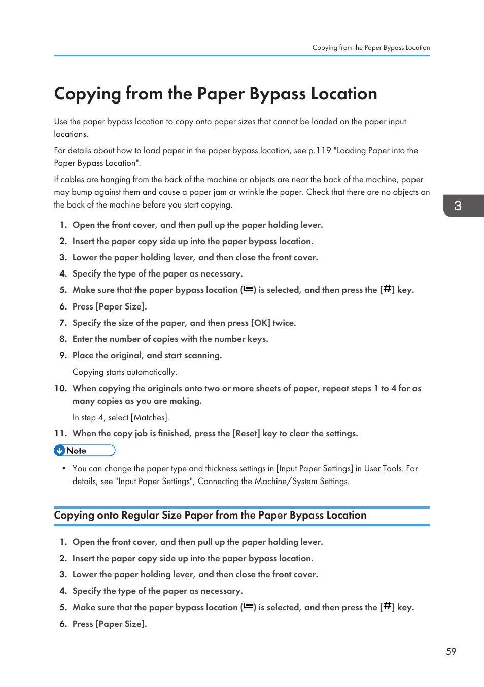 Copying from the paper bypass location | Lanier CW2200SP User Manual | Page 61 / 220