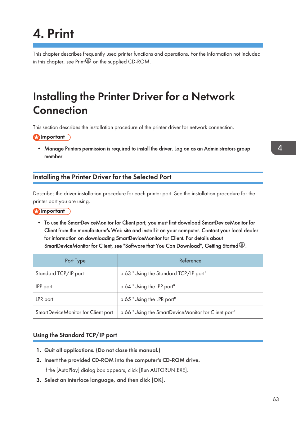 Print, Using the standard tcp/ip port | Lanier CW2200SP User Manual | Page 65 / 220